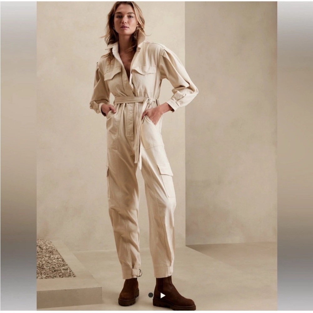 NEW Banana Republic Flightsuit Jumpsuit Beige SMALL Moleskin $190